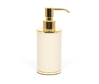 round chrome gold designer soap dispenser bathroom accessories close-up