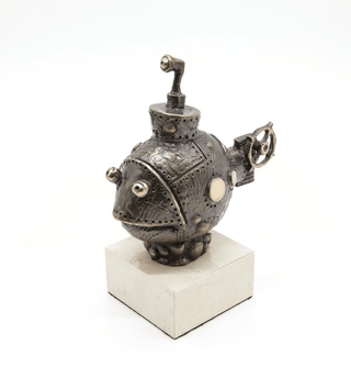 bronze fish designer figurative art sculpture marble base close-up
