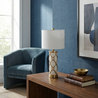 Nordic Decorative Lamp – Ceramic Table Lamp with Gold Lattice & Soft Light