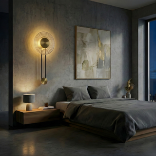 Nordic Wall Lamp – Modern Wall Sconce with Black Gold Frame & Amber Diffuser