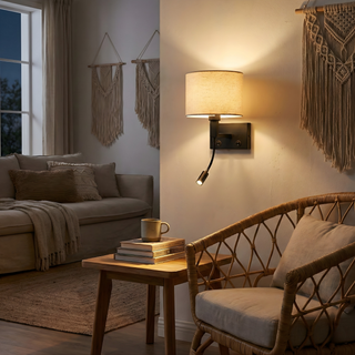 LED Fabric Wall Light – Adjustable Reading Lamp With Soft Lampshade & Warm Frame