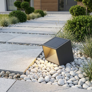 Solar Garden Lamp – Compact Black Steel Bollard With Warm Outdoor Lighting