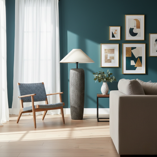 Japanese Ceramic Floor Lamp – Sculpted Base With Beige Fabric Lampshade & Touch Switch