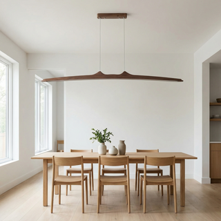 Walnut Pendant Light – Minimalist Dining Room Lighting With Integrated LED Fixture