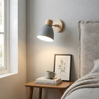 Sleek Wall Light – Adjustable Wood and Metal Light with Matte Shade