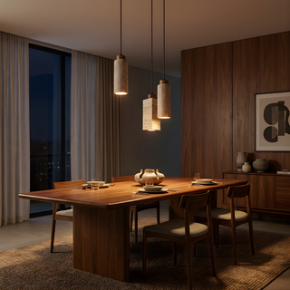 Modern Pendant Lamp – Natural Lampshade with Travertine Stone Design
