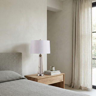 Contemporary Bedside Lamp – Crystal Table Lamp With Steel Frame & Soft Ambient Light