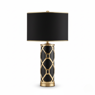 Nordic Decorative Lamp – Ceramic Table Lamp with Gold Lattice & Soft Light