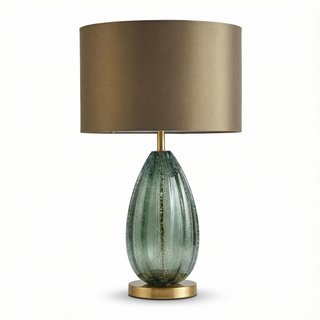 Vintage Bedside Lamp – Striated Glass Table Lamp with Gold Aluminium Base