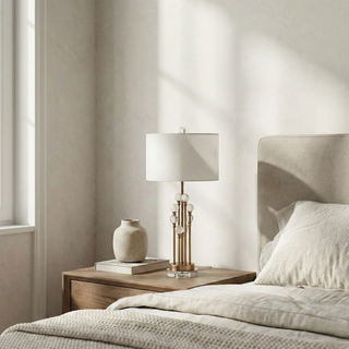 Crystal Table Lamp – Gold Decorative Lighting With Fabric Lampshade Light