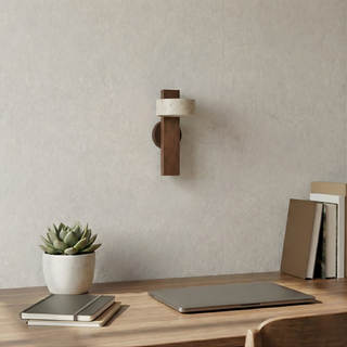 Ceramic Wall Light – Wabi-Sabi Lighting | Textured Marble & Wood Sconce