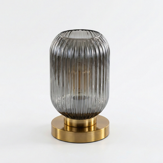 Ribbed Glass Table Lamp – Nordic Designer Lamp with Brushed Gold Base