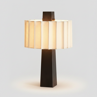 Scandinavian Table Lamp – Minimalist Matte Black Aluminium With Pleated Shade