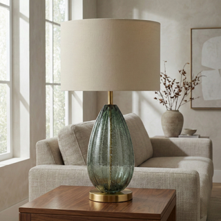 Vintage Bedside Lamp – Striated Glass Table Lamp with Gold Aluminium Base