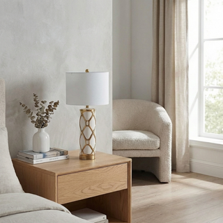 Nordic Decorative Lamp – Ceramic Table Lamp with Gold Lattice & Soft Light