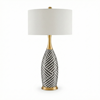 Chic Table Lamp – Zebra Pattern Ceramic & Gold Metal with Soft Fabric Shade