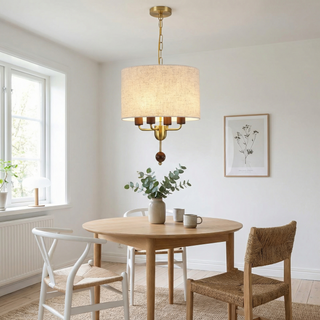 Minimalist Pendant Light – Natural Wood Lamp with Fabric Lampshade for Cozy Room Illumination
