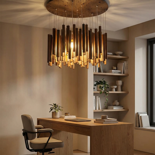 Wooden Pendant Light – Sculptural Ceiling Light with Adjustable Cable | Living Room Lighting