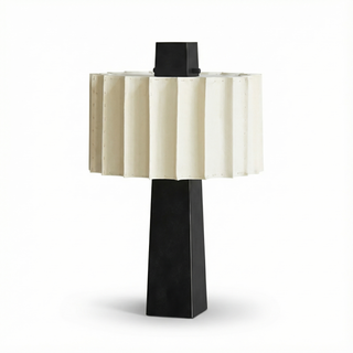 Scandinavian Table Lamp – Minimalist Matte Black Aluminium With Pleated Shade