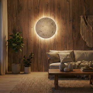 Natural Travertine Wall Sconce - Backlit LED Stone Light With Adjustable Brightness