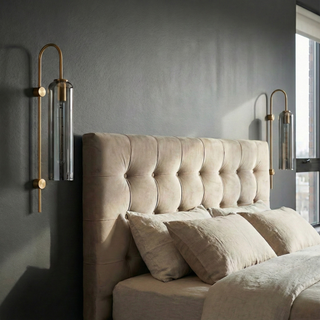 Cylindrical Glass Wall Lamp – Modern Wall Sconce with Gold Arm Lighting