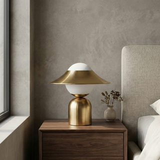 Decorative Table Lamp – Opal Glass Globe with Gold Metal Base | Soft Accent Lighting