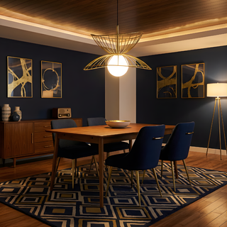 Painted Metal Pendant Light – Adjustable Cord LED, Gold & Black Finish Modern