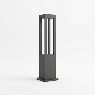 Modern Garden Lamp – Black Aluminium Bollard Light with Tempered Glass Illumination