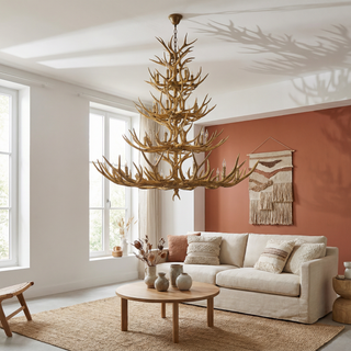 Resin Antler Chandelier – Botanical Style Ceiling Pendant Light With Durable Lacquered Frame