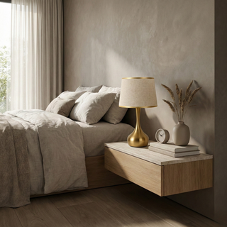 Decorative Table Lamp – Elegant Teardrop Base | Soft Fabric Shade & Warm Brown Finish
