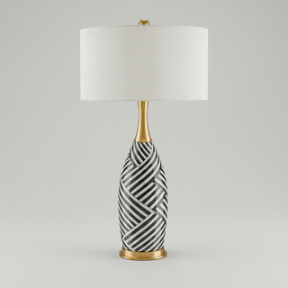 Chic Table Lamp – Zebra Pattern Ceramic & Gold Metal with Soft Fabric Shade