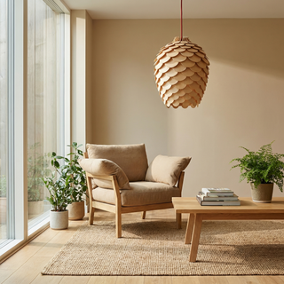 Wood Pendant Light – Handcrafted Carved Wood Lamp | Organic Ambient Lighting