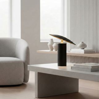 Scandinavian Table Lamp – Matte Black Adjustable Tilt Lamp with Warm Ambient Light
