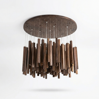 Wooden Pendant Light – Sculptural Ceiling Light with Adjustable Cable | Living Room Lighting