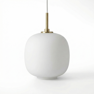 White Glass Pendant Light – Minimalist Kitchen Pendant Lamp with LED Lighting