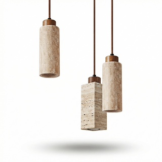 Modern Pendant Lamp – Natural Lampshade with Travertine Stone Design
