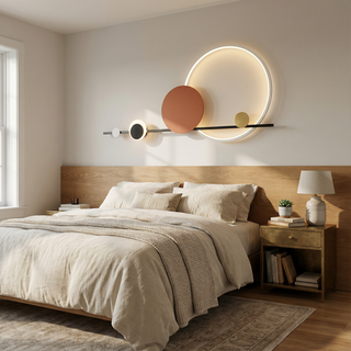 Art Deco Wall Lamp – Geometric Wall Sconce with Black Metal & Acrylic Circle, Warm LED Lighting