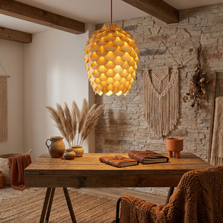Wood Pendant Light – Handcrafted Carved Wood Lamp | Organic Ambient Lighting