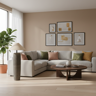 Japanese Ceramic Floor Lamp – Sculpted Base With Beige Fabric Lampshade & Touch Switch