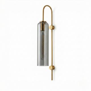 Cylindrical Glass Wall Lamp – Modern Wall Sconce with Gold Arm Lighting