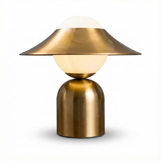 Decorative Table Lamp – Opal Glass Globe with Gold Metal Base | Soft Accent Lighting