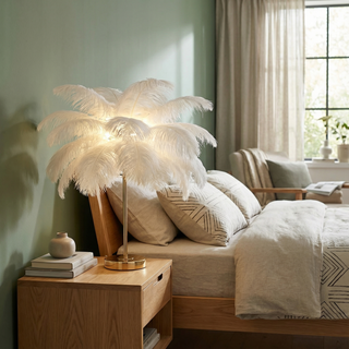 Feather Table Lamp – Decorative Ostrich Feather Lamp with Touch Control Lighting