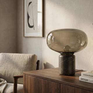 Marble Table Lamp – Black Marble Lamp With Hand-Blown Glass | Luxury Ambient Lighting