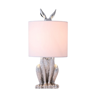 Rabbit lamp close-up — masked resin detail white shade