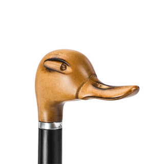Hand carved duck wooden handle handmade Italian men's umbrella detail