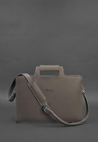 women leather laptop bag durable spacious business bag shoulder strap close-up