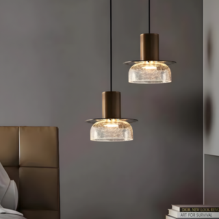 Suspension moderne en verre – Lampe suspendue à double tête avec design texturé