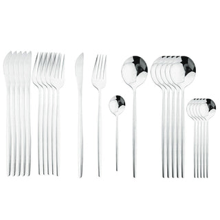 stainless steel cutlery 24 piece gold silver rose finish flatware set front view