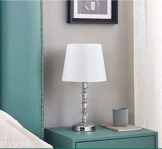 Crystal table lamp with USB charging — elegant chrome base ambient
