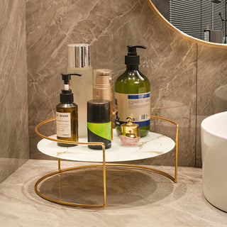 adjustable marble bathroom glass storage rack with metal shelves side view